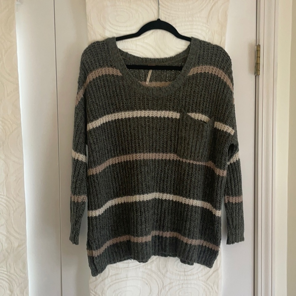 Free people green striped sweater